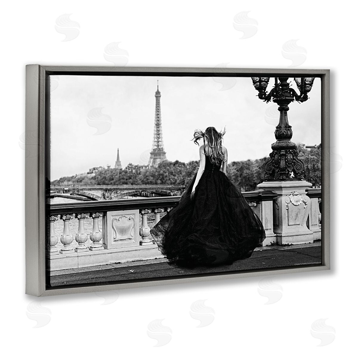 Reinders Girl in Gown Cityscape Gray Floating Frame Canvas Wall Art Print