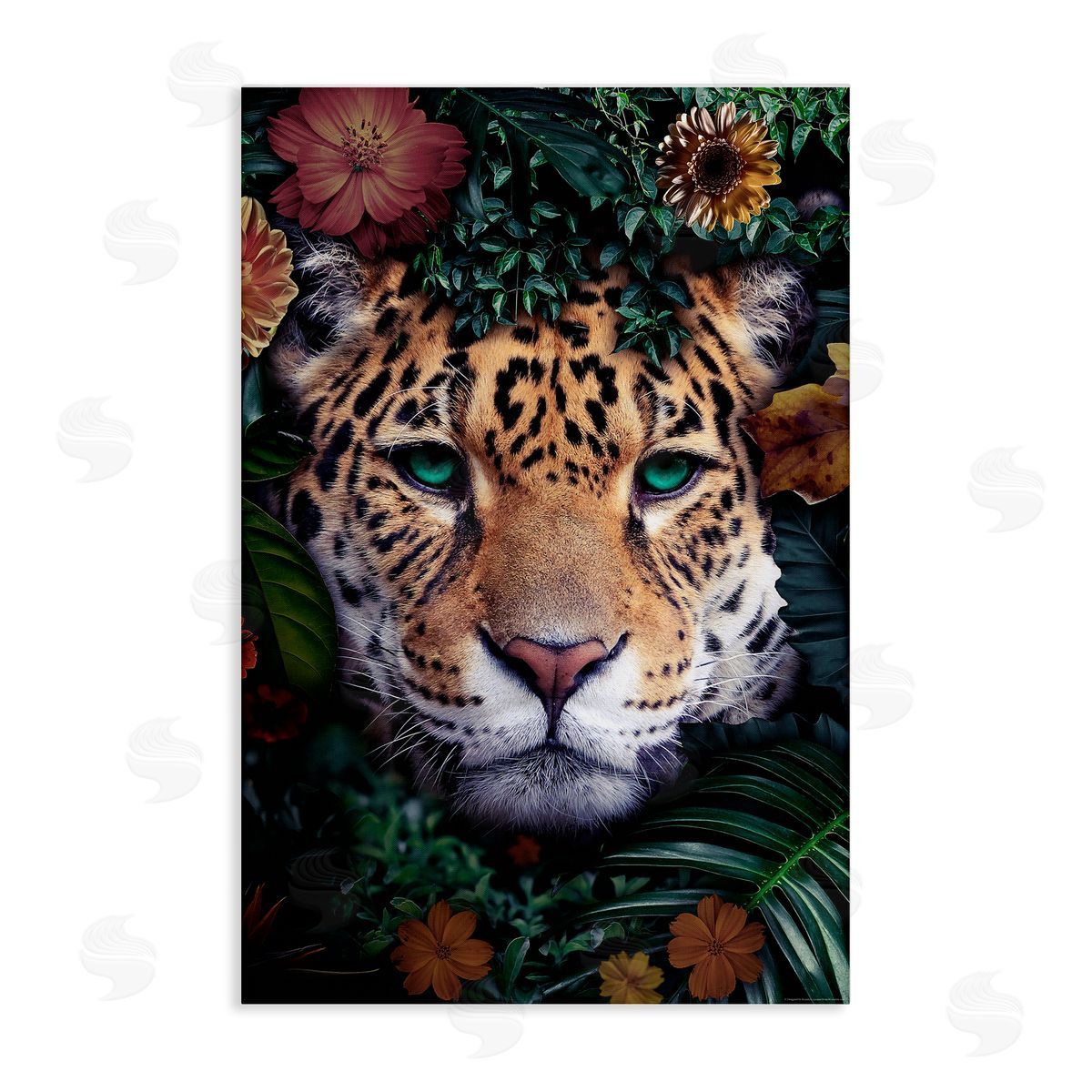 Reinders Cheetah with Tropical Florals Canvas Wall Art Print