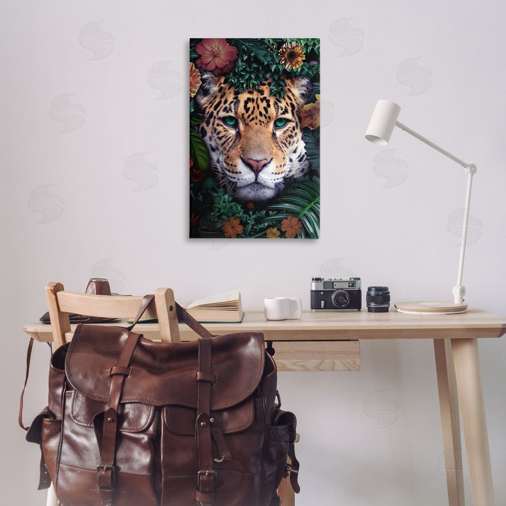 Reinders Cheetah with Tropical Florals Canvas Wall Art Print in Room