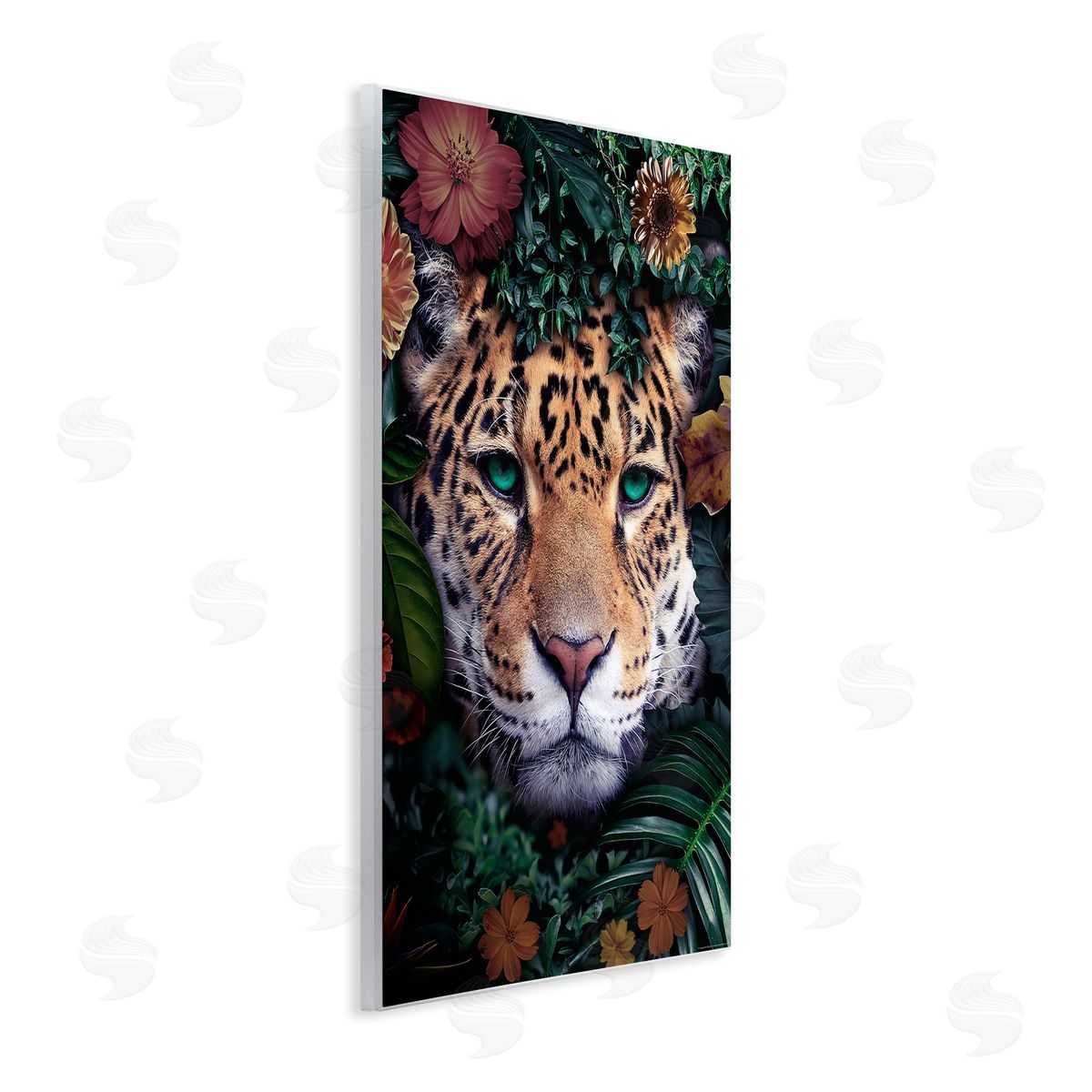 Reinders Cheetah with Tropical Florals Wooden Wall Plaque Art Print