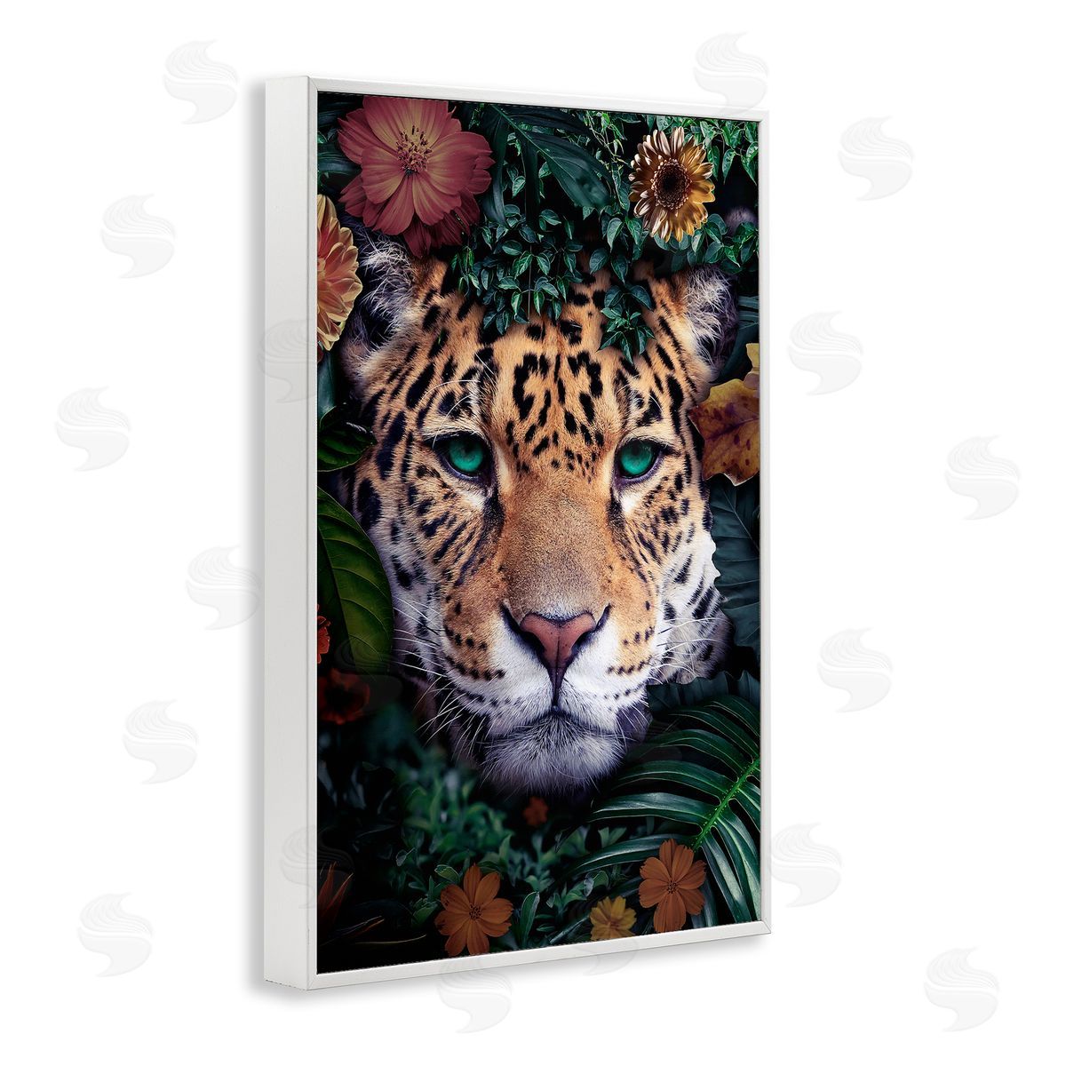 Reinders Cheetah with Tropical Florals White Framed Giclee Wall Art Print