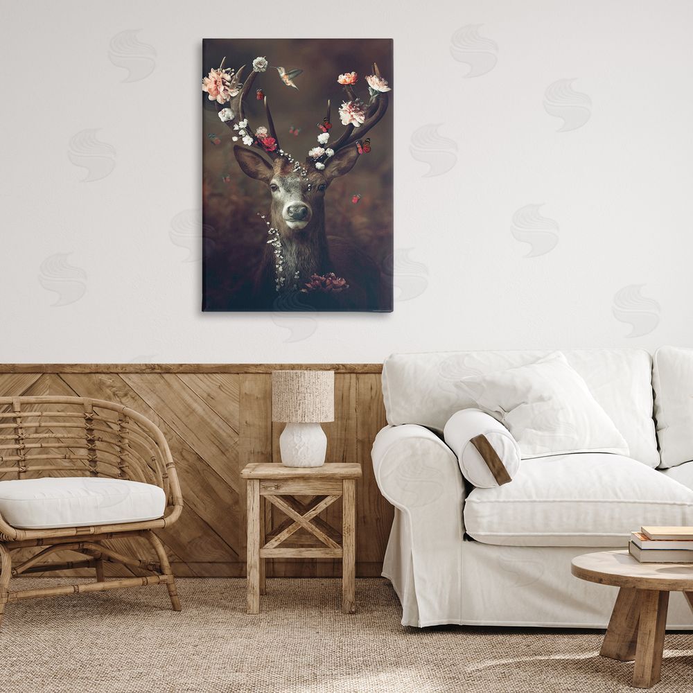 Reinders Flower Bedecked Antlers Canvas Wall Art Print in Room