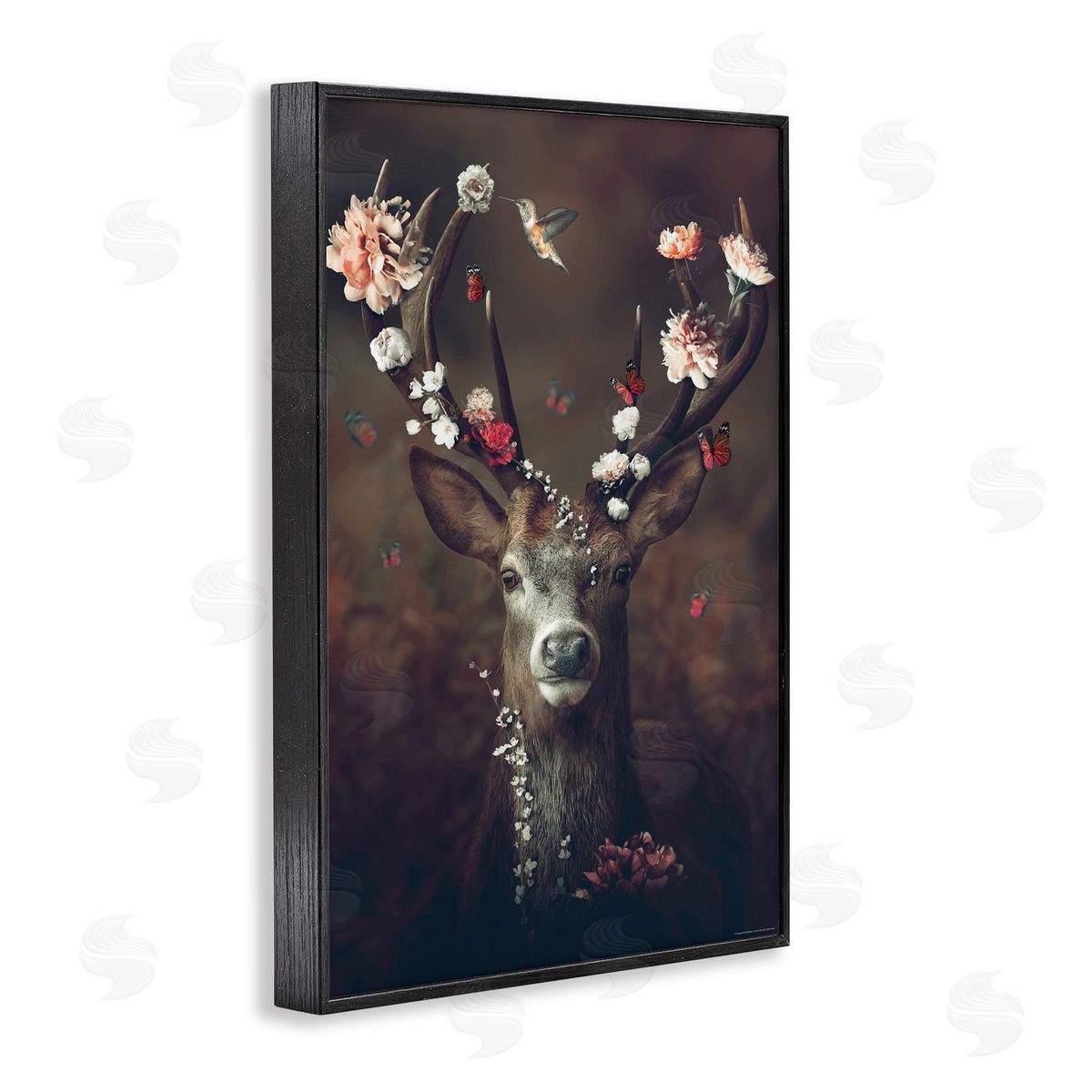 Reinders Flower Bedecked Antlers Black Framed Giclee Wall Art Print