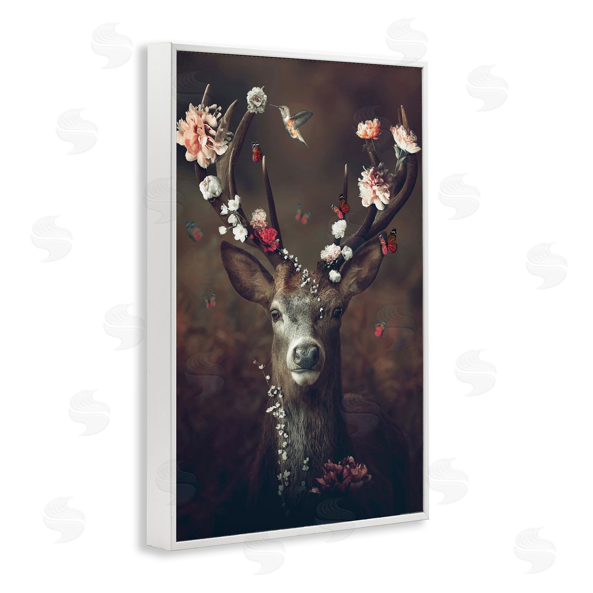 Reinders Flower Bedecked Antlers White Framed Giclee Wall Art Print