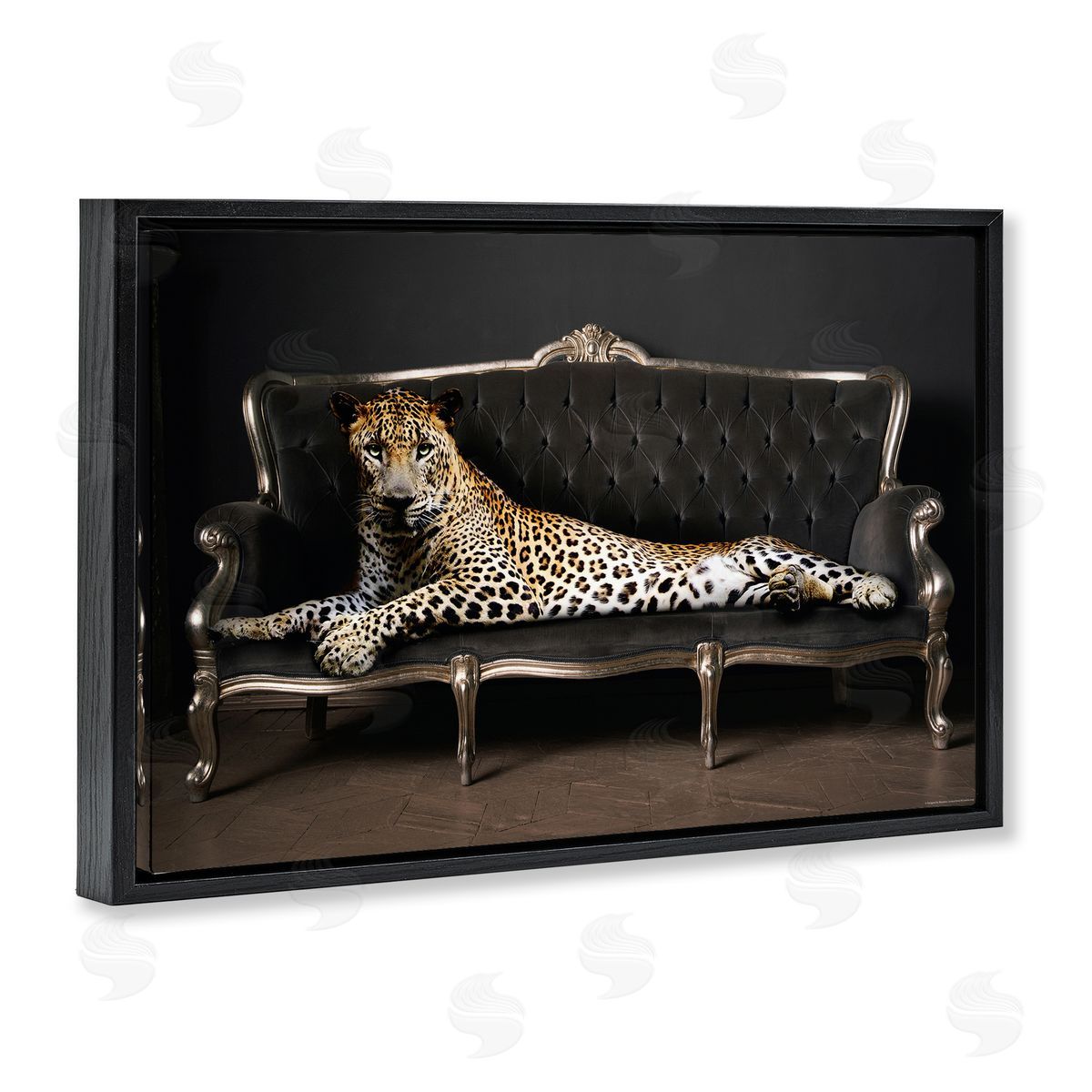 Reinders Cheetah Sprawled on Couch Black Floating Frame Canvas Wall Art Print