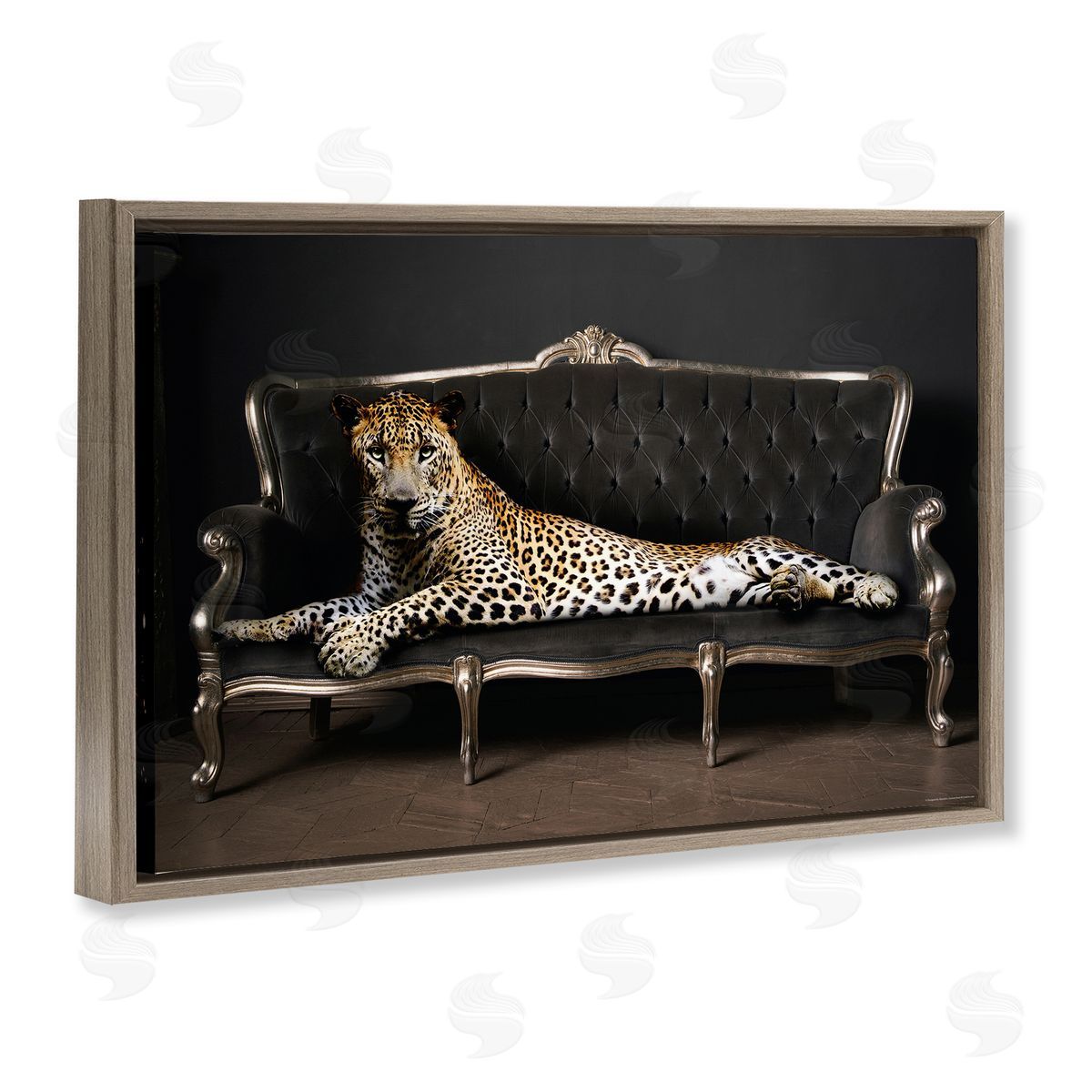 Reinders Cheetah Sprawled on Couch Brown Floating Frame Canvas Wall Art Print