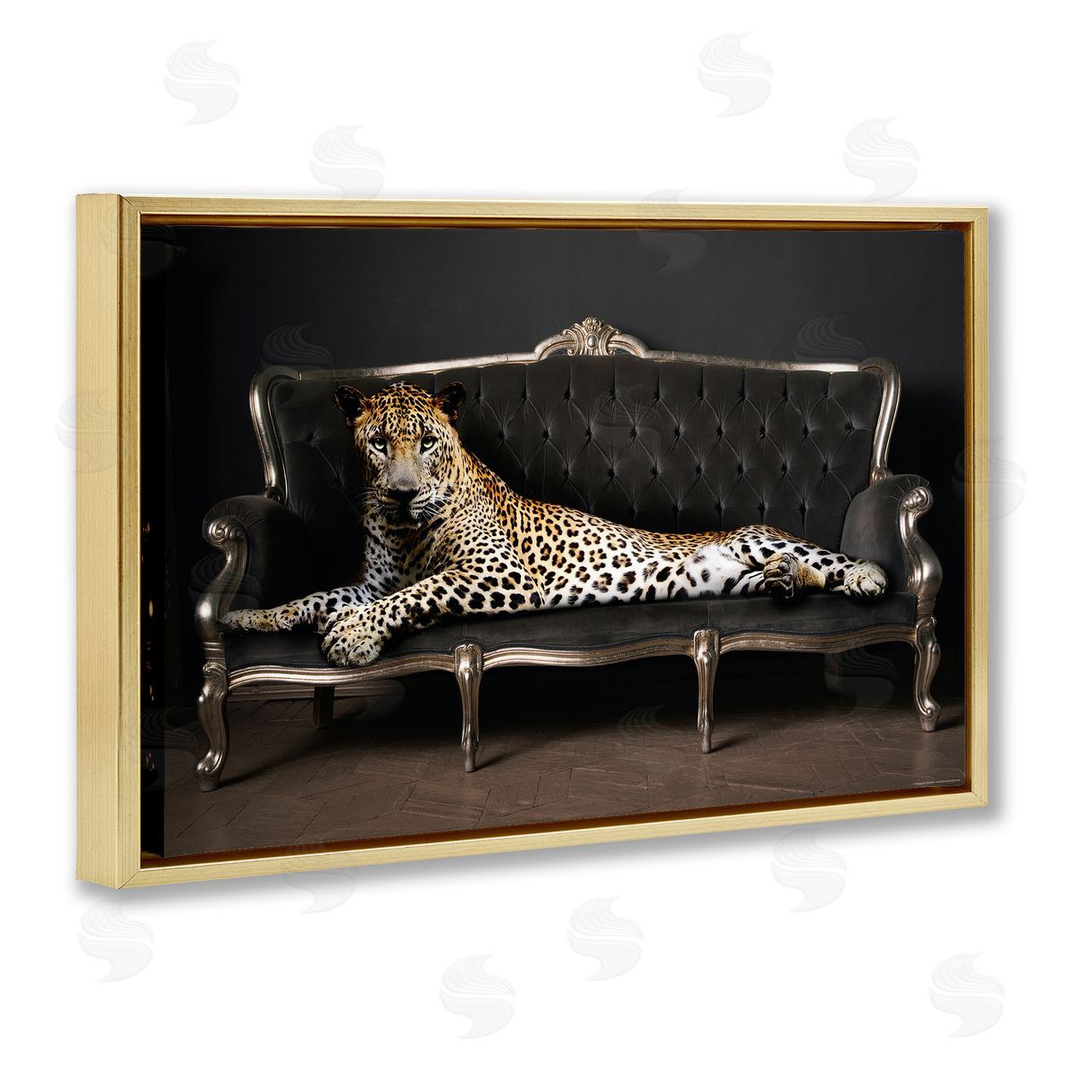 Reinders Cheetah Sprawled on Couch Gold Floating Frame Canvas Wall Art Print