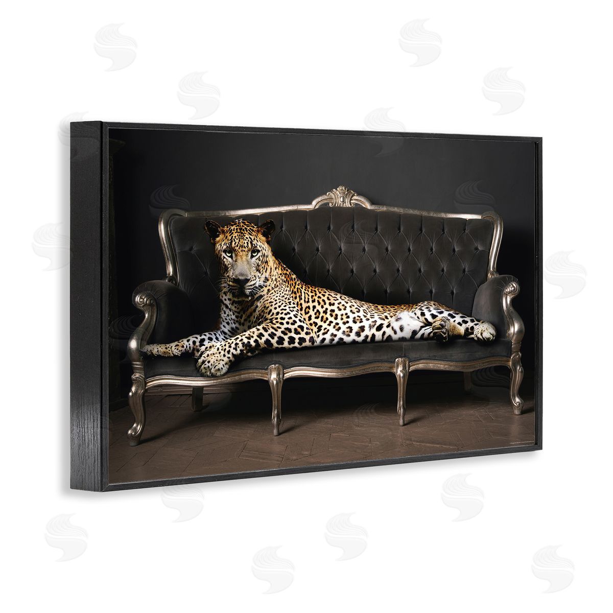 Reinders Cheetah Sprawled on Couch Black Framed Giclee Wall Art Print
