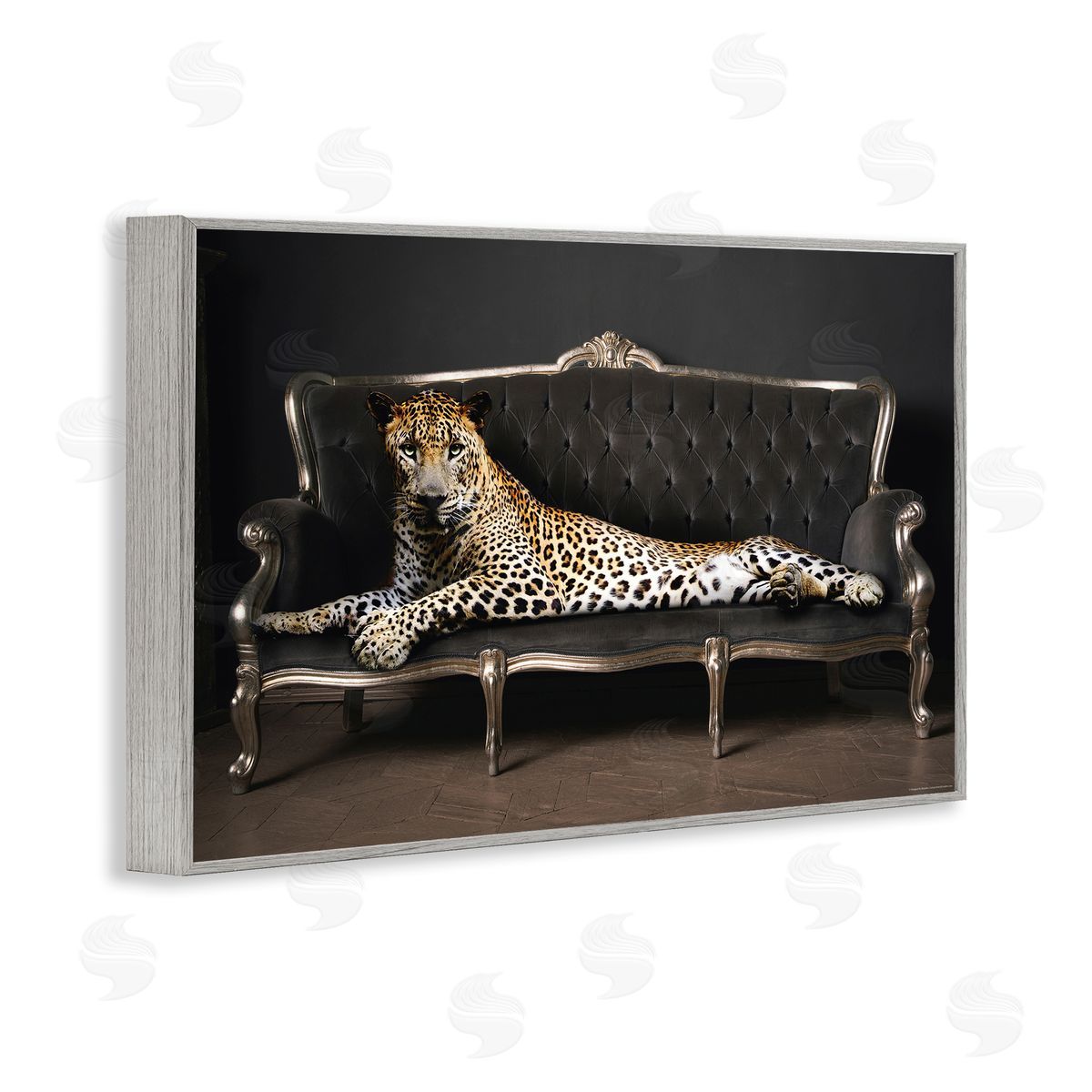 Reinders Cheetah Sprawled on Couch Gray Framed Giclee Wall Art Print