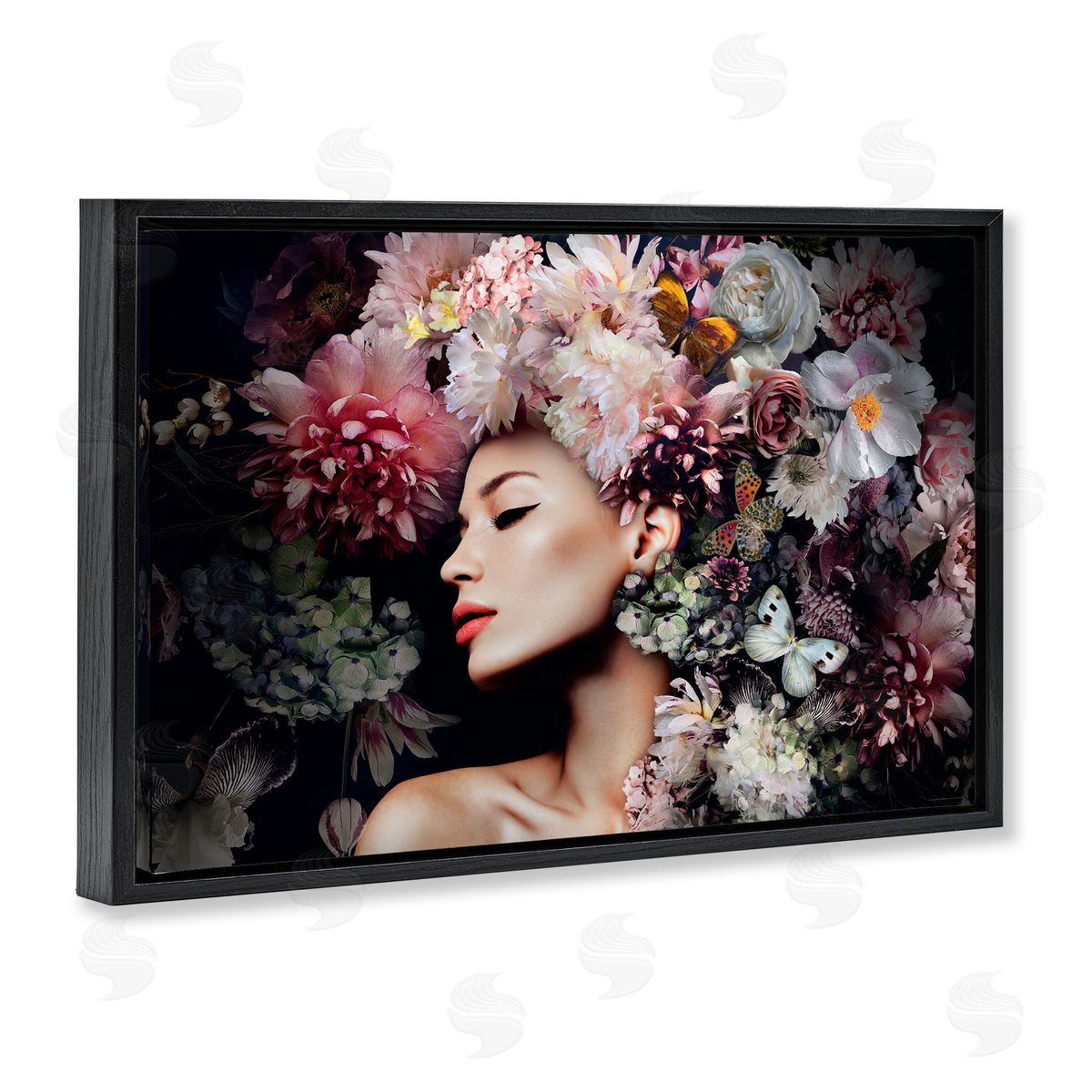 Reinders Nature Florals Female Portrait Black Floating Frame Canvas Wall Art Print