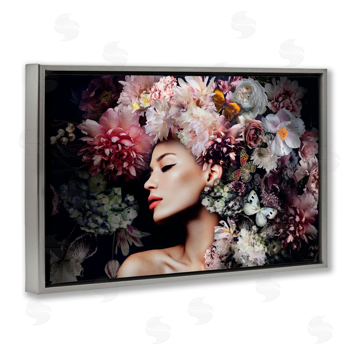 Reinders Nature Florals Female Portrait Gray Floating Frame Canvas Wall Art Print