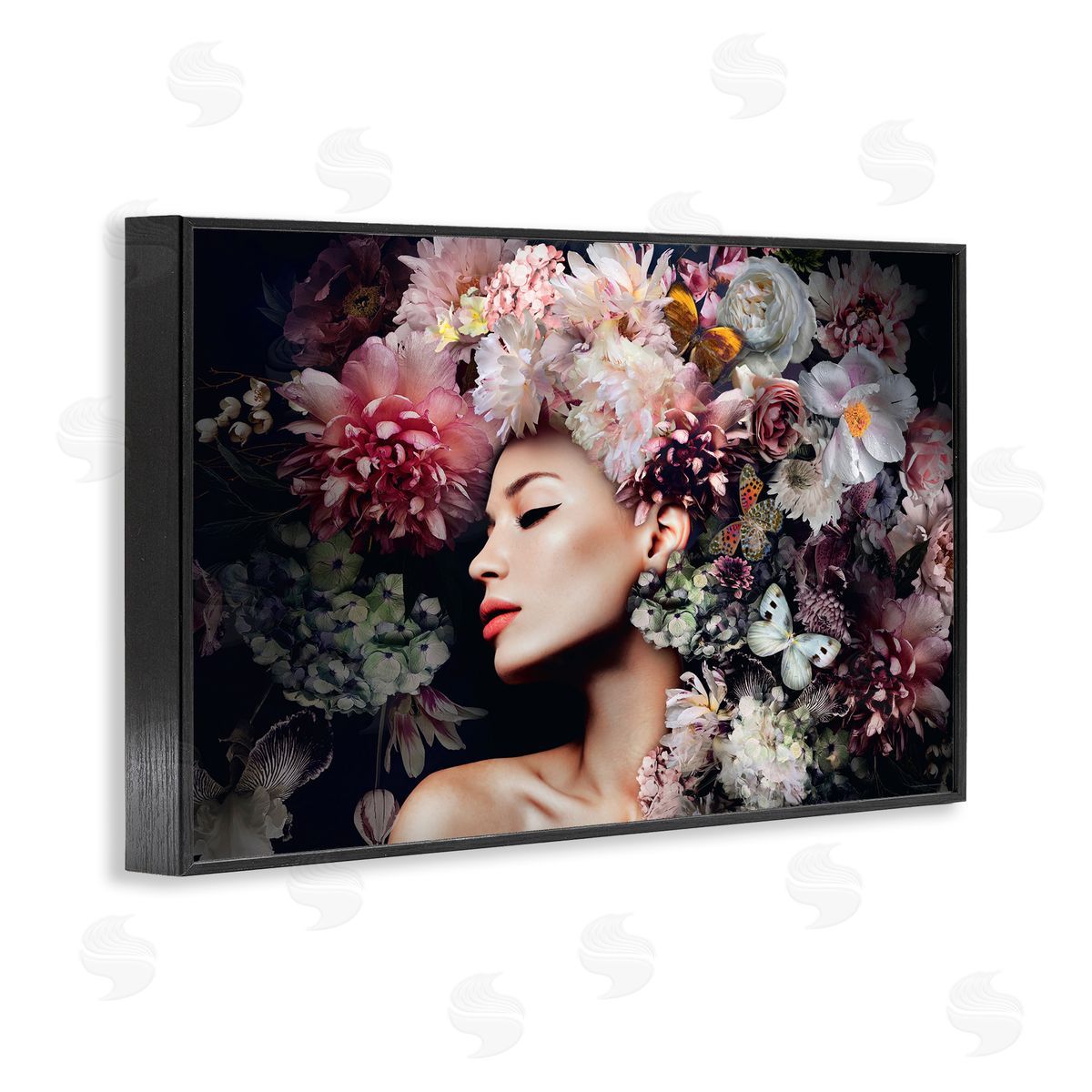 Reinders Nature Florals Female Portrait Black Framed Giclee Wall Art Print
