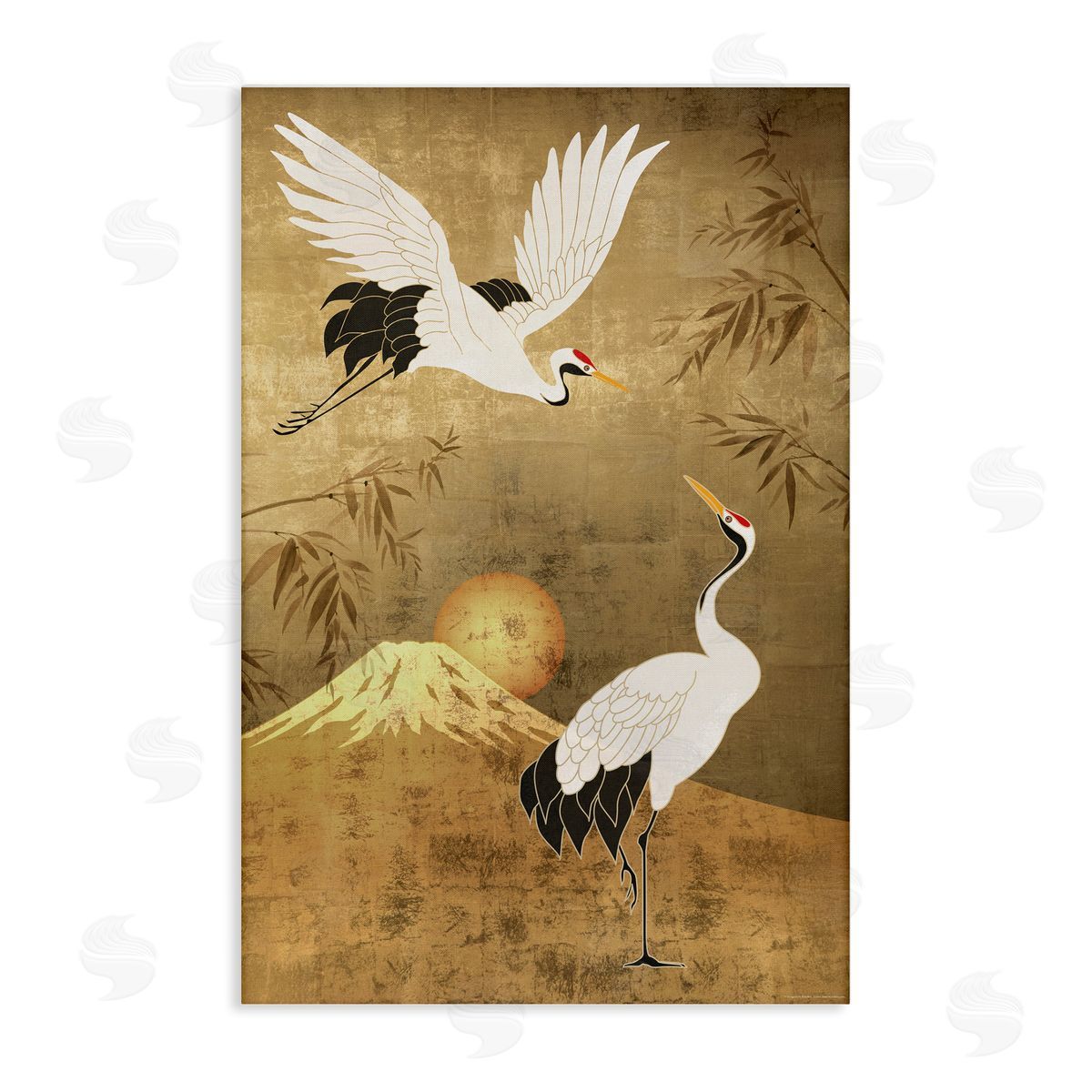 Reinders Traditional Cranes & Mountain Canvas Wall Art Print