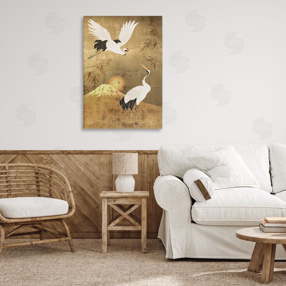 Reinders Traditional Cranes & Mountain Canvas Wall Art Print in Room