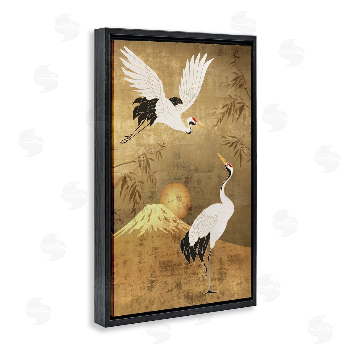 Reinders Traditional Cranes & Mountain Black Floating Frame Canvas Wall Art Print