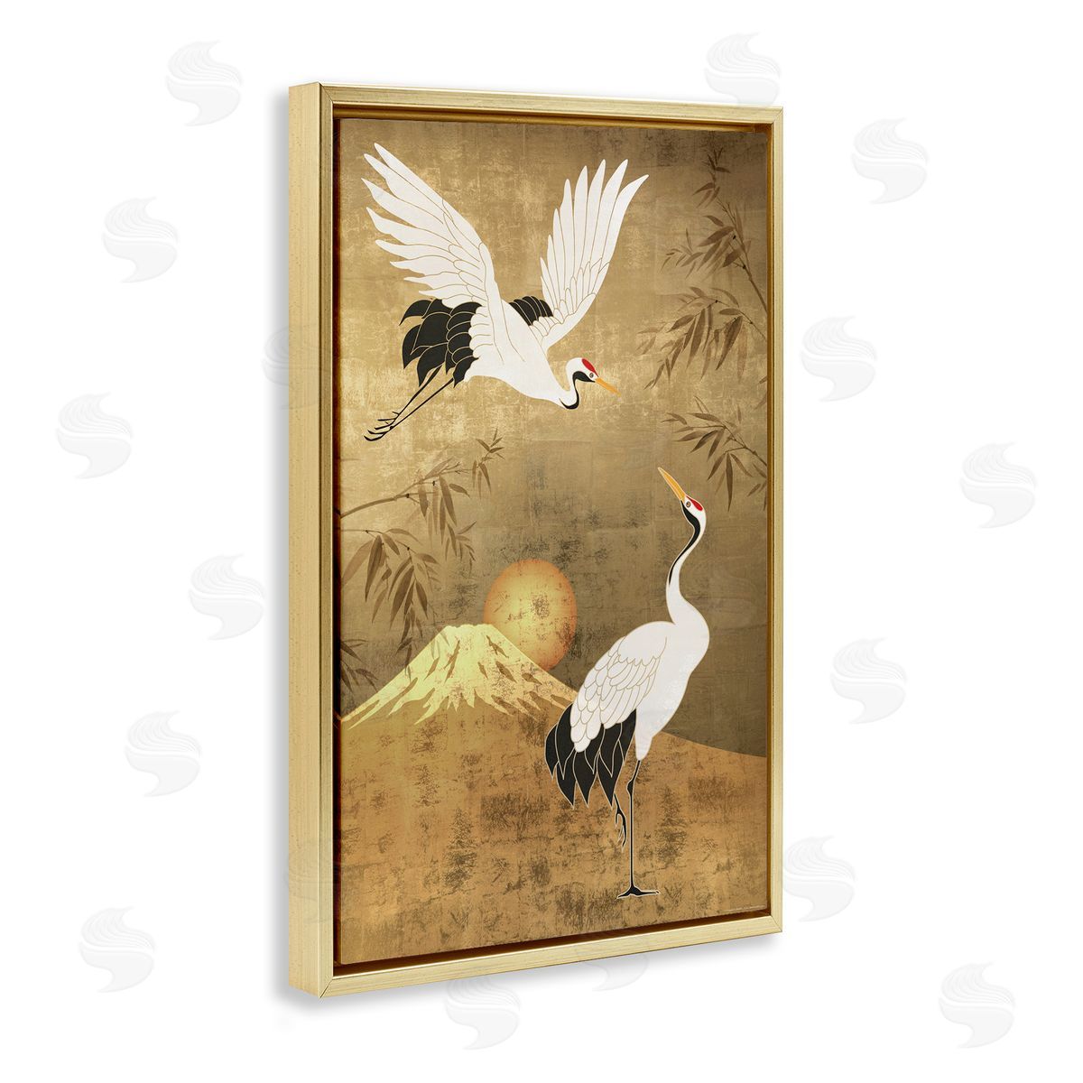 Reinders Traditional Cranes & Mountain Gold Floating Frame Canvas Wall Art Print