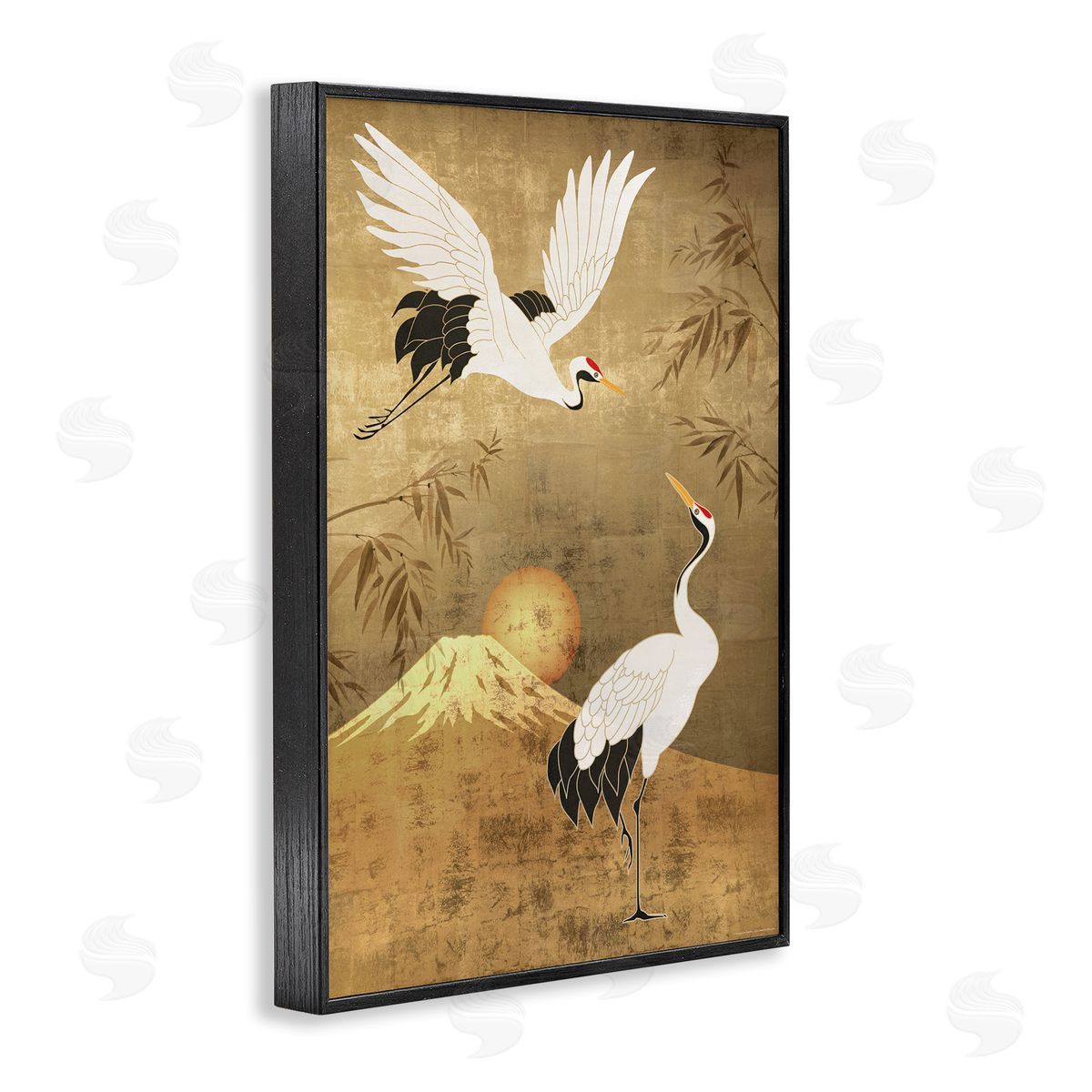 Reinders Traditional Cranes & Mountain Black Framed Giclee Wall Art Print