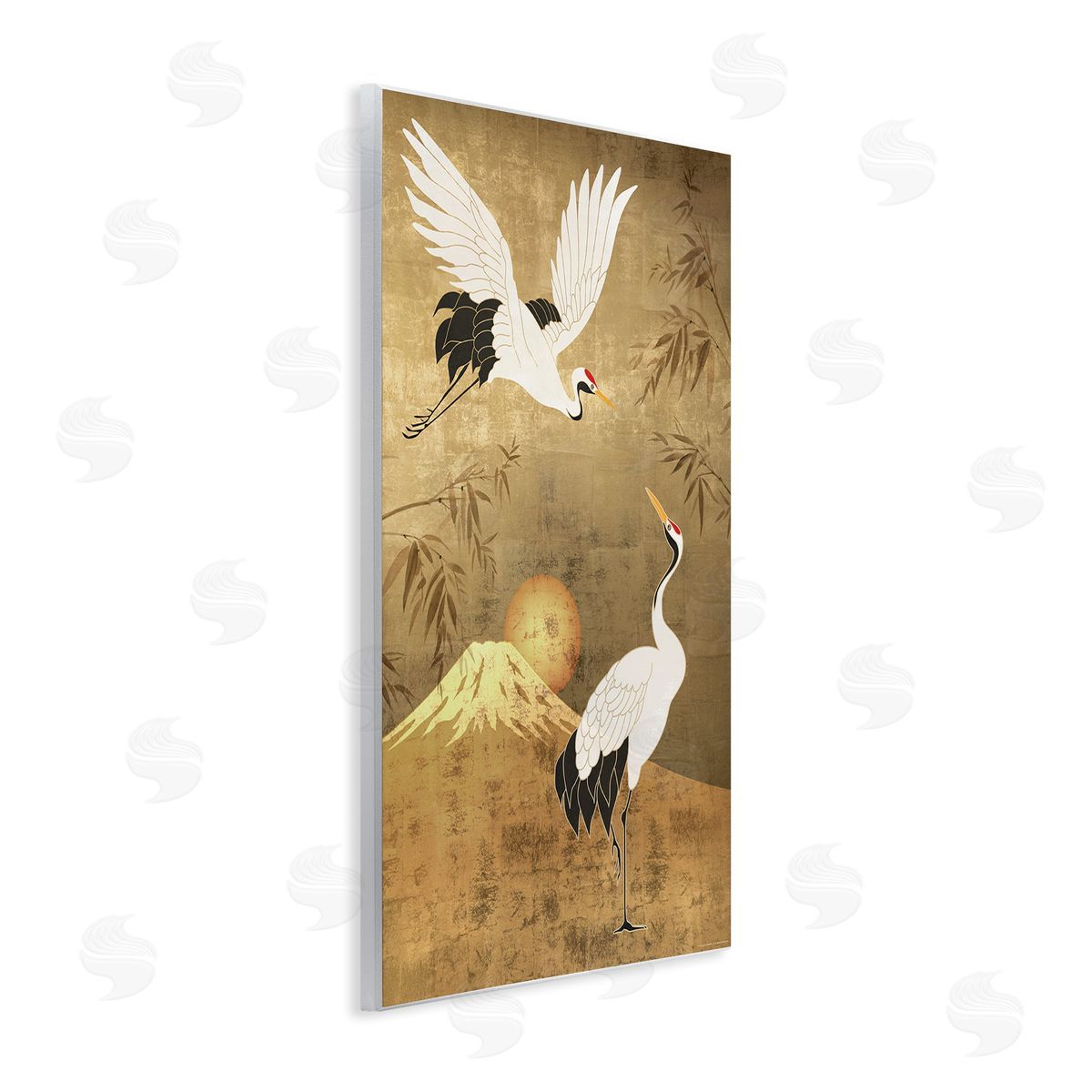 Reinders Traditional Cranes & Mountain Wooden Wall Plaque Art Print