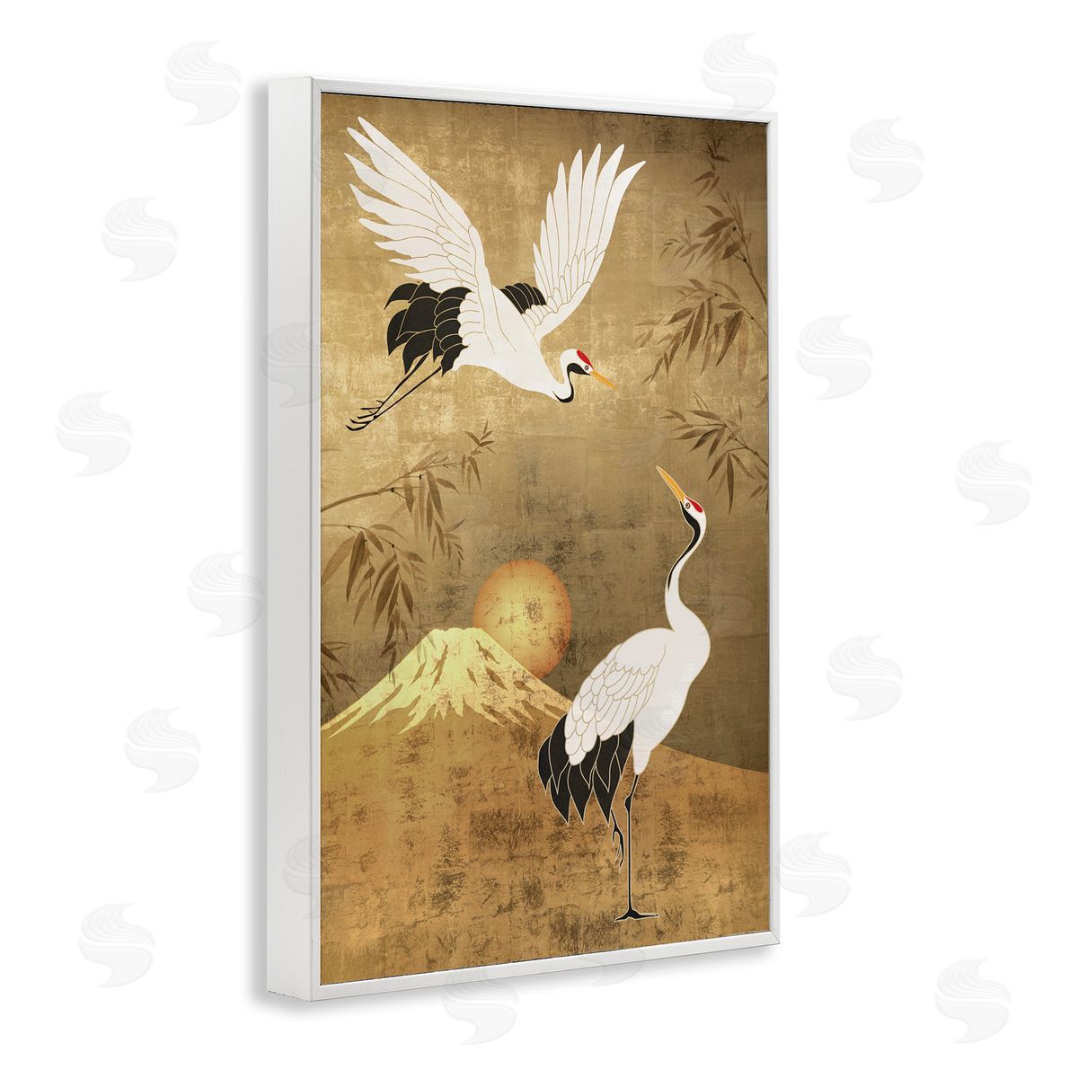 Reinders Traditional Cranes & Mountain White Framed Giclee Wall Art Print