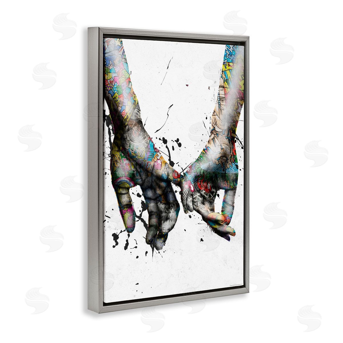 Reinders Modern Splash Hand Holding Gray Floating Frame Canvas Wall Art Print