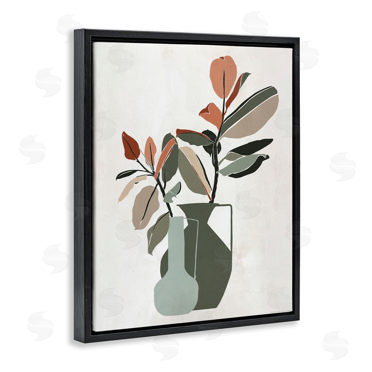 Reinders Green Neutral Palette Plants Black Floating Frame Canvas Wall Art Print