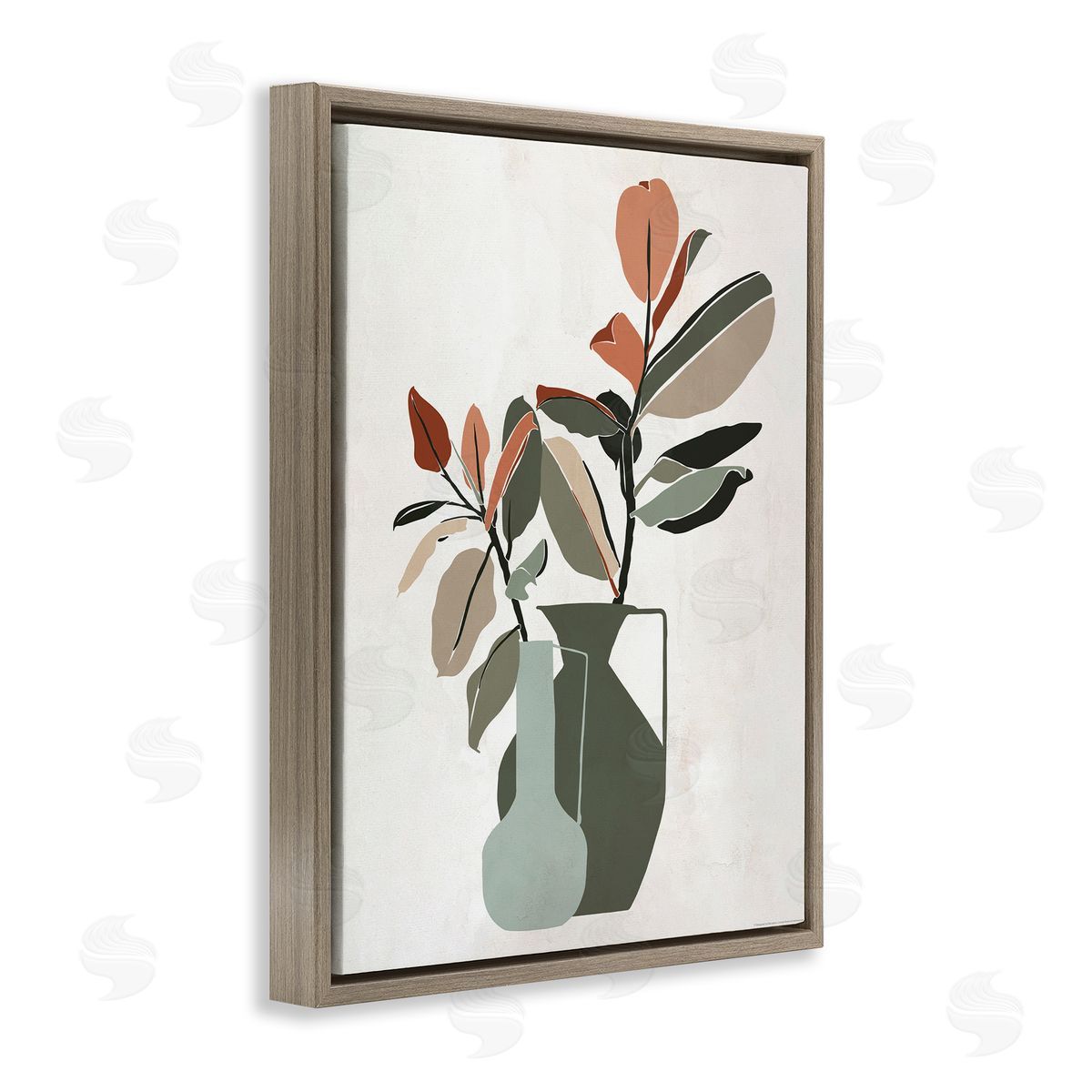 Reinders Green Neutral Palette Plants Brown Floating Frame Canvas Wall Art Print