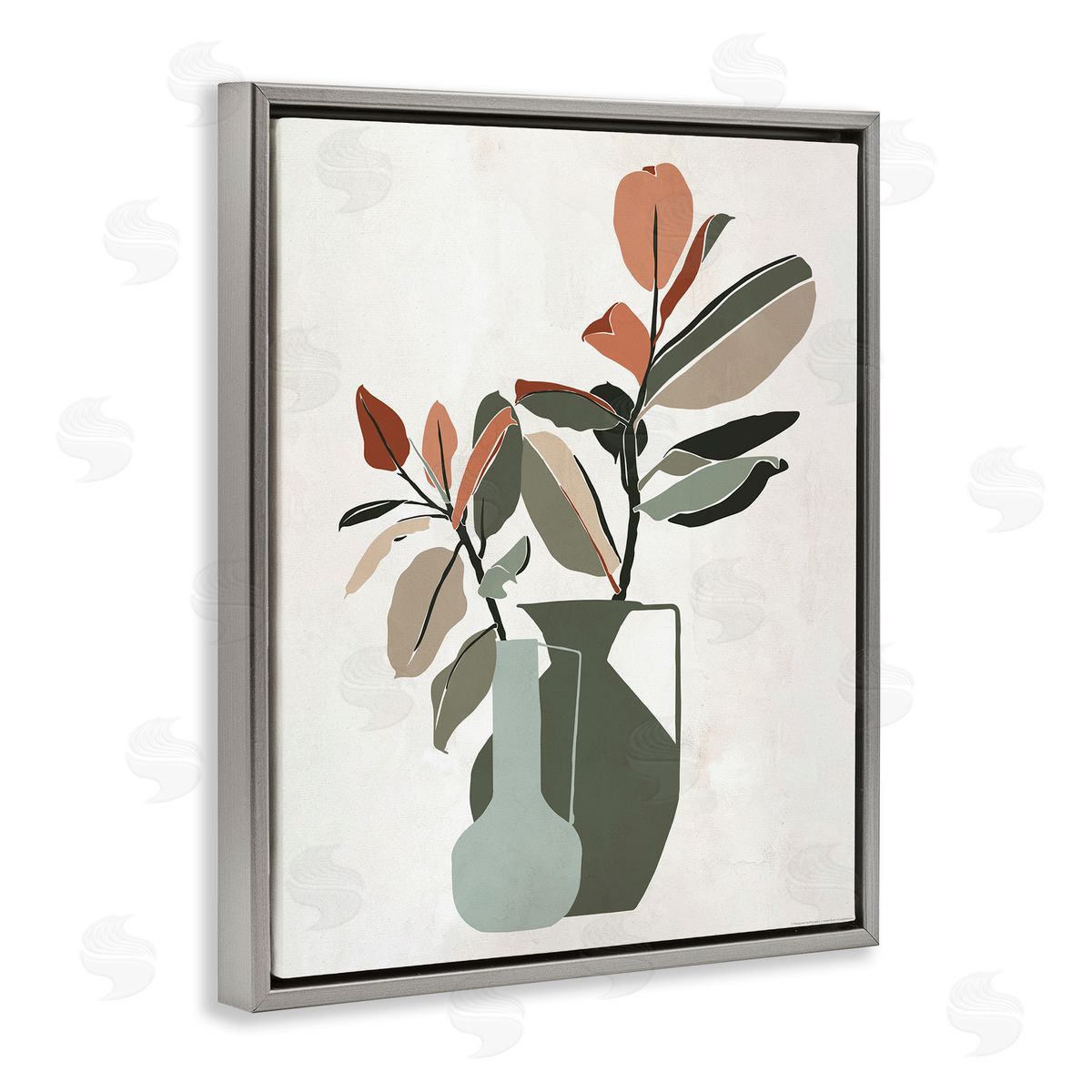 Reinders Green Neutral Palette Plants Gray Floating Frame Canvas Wall Art Print