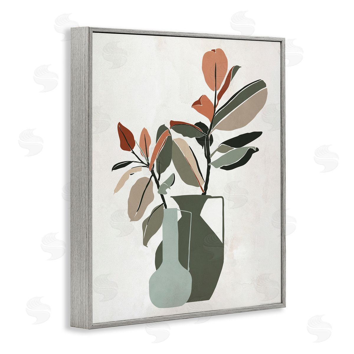 Reinders Green Neutral Palette Plants Gray Framed Giclee Wall Art Print