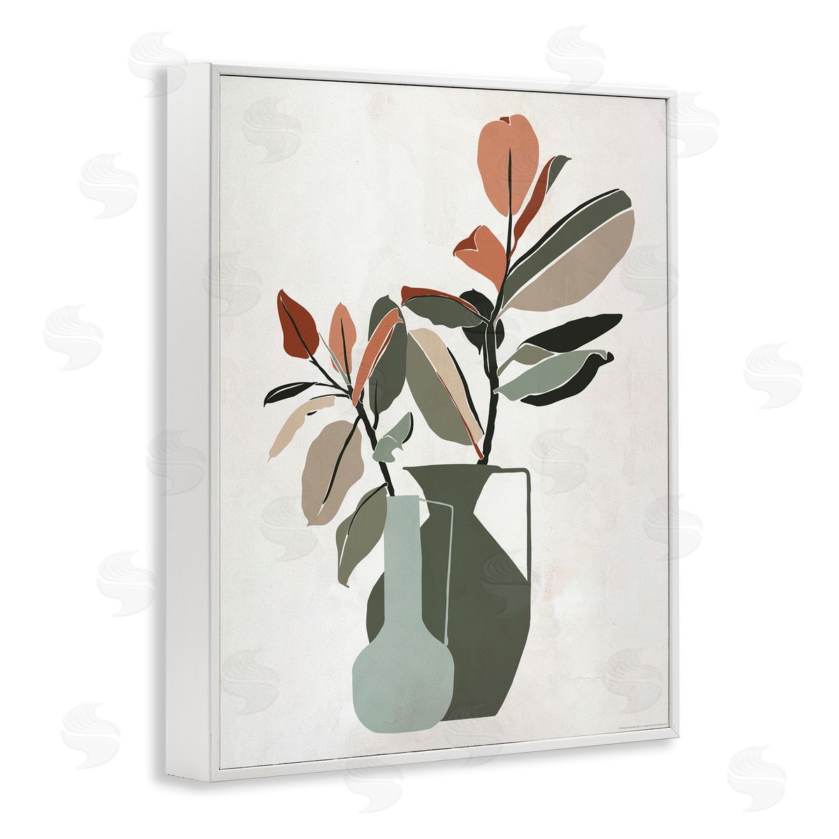 Reinders Green Neutral Palette Plants White Framed Giclee Wall Art Print