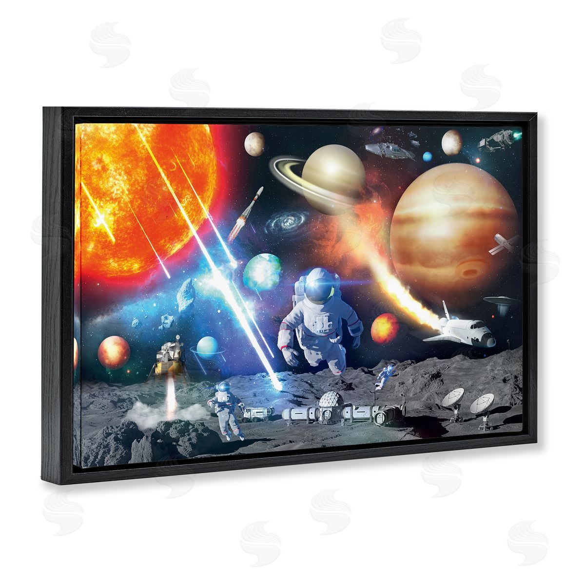 Reinders Space & Astronauts Collage Black Floating Frame Canvas Wall Art Print