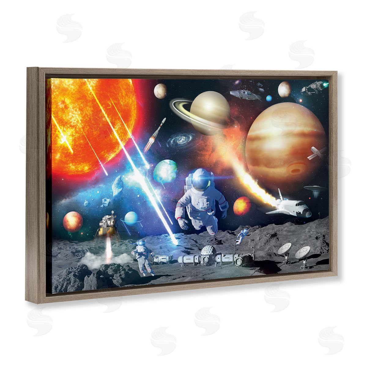 Reinders Space & Astronauts Collage Brown Floating Frame Canvas Wall Art Print