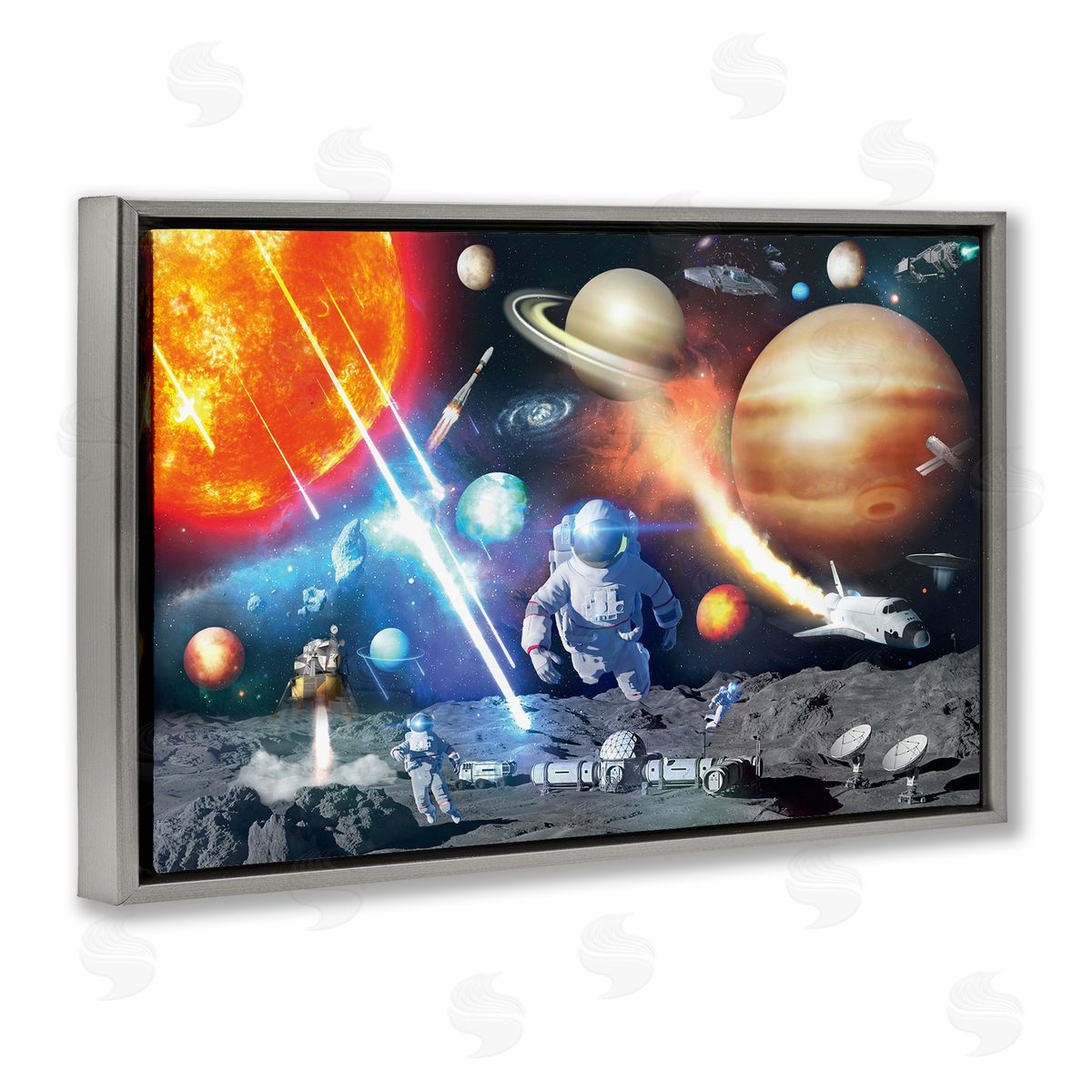 Reinders Space & Astronauts Collage Gray Floating Frame Canvas Wall Art Print