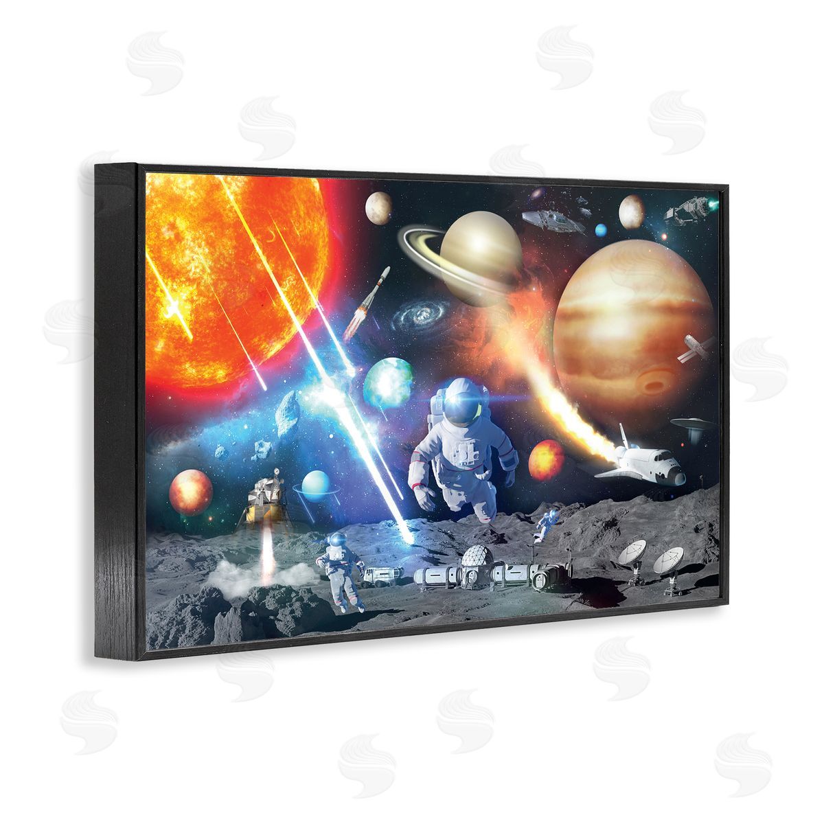 Reinders Space & Astronauts Collage Black Framed Giclee Wall Art Print