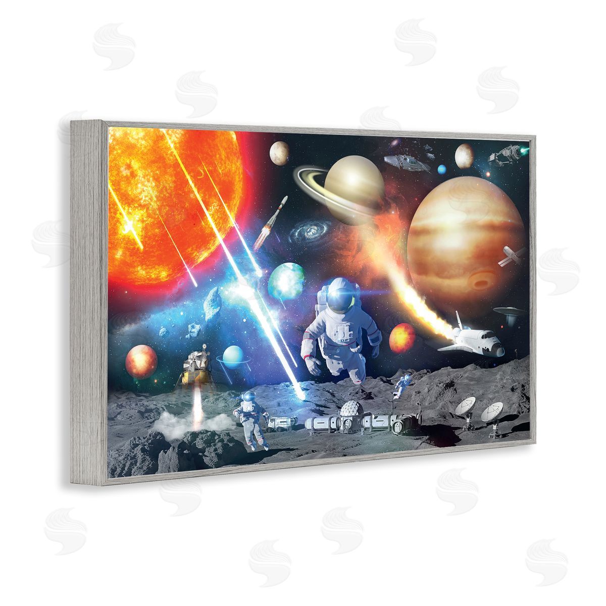 Reinders Space & Astronauts Collage Gray Framed Giclee Wall Art Print