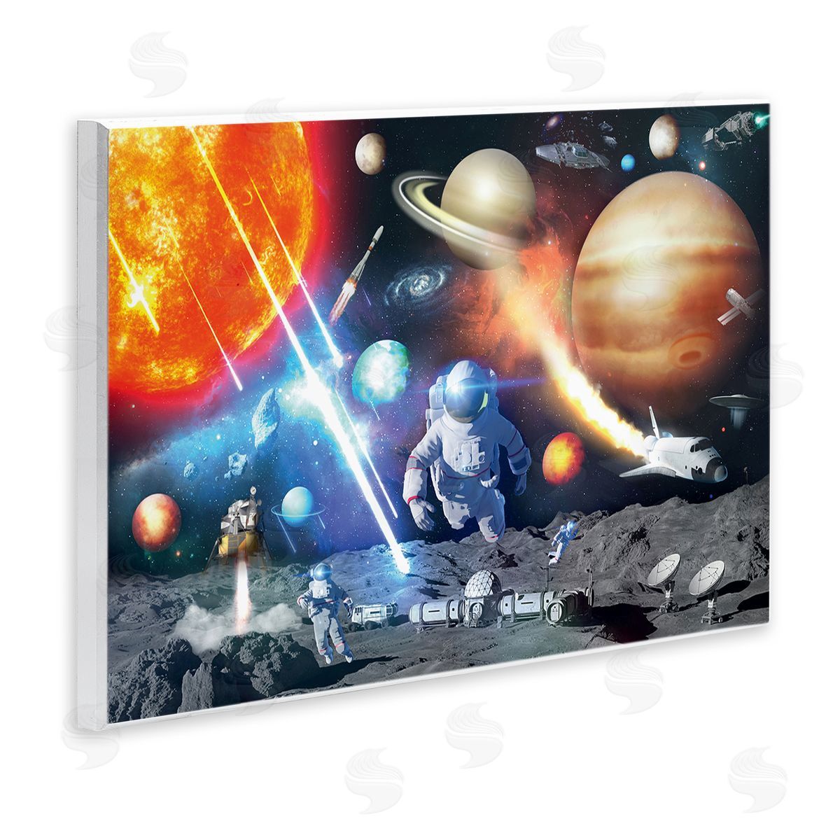 Reinders Space & Astronauts Collage Wooden Wall Plaque Art Print