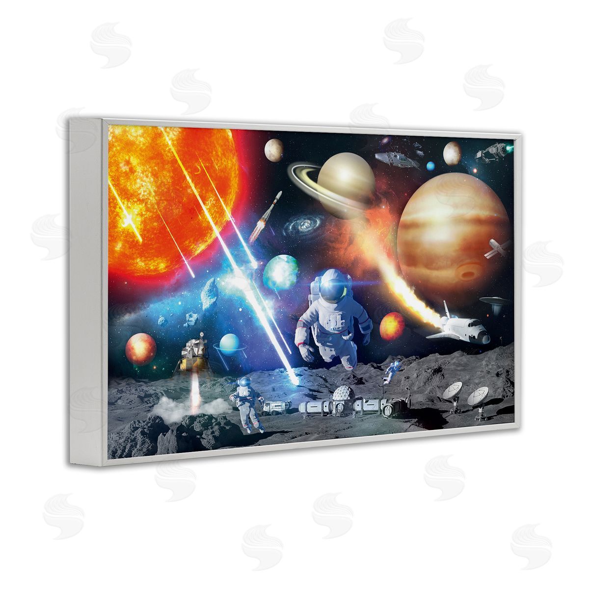 Reinders Space & Astronauts Collage White Framed Giclee Wall Art Print