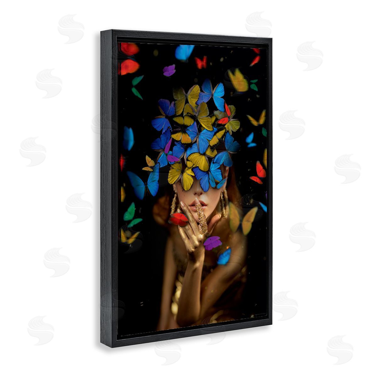 Reinders Butterfly Swathed Woman Black Floating Frame Canvas Wall Art Print