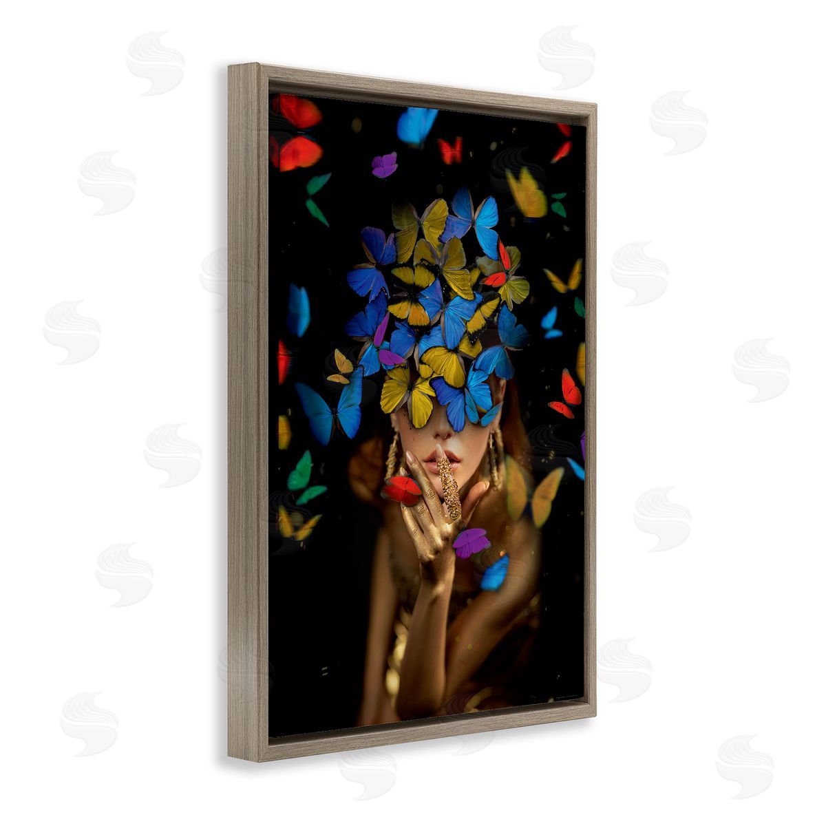 Reinders Butterfly Swathed Woman Brown Floating Frame Canvas Wall Art Print