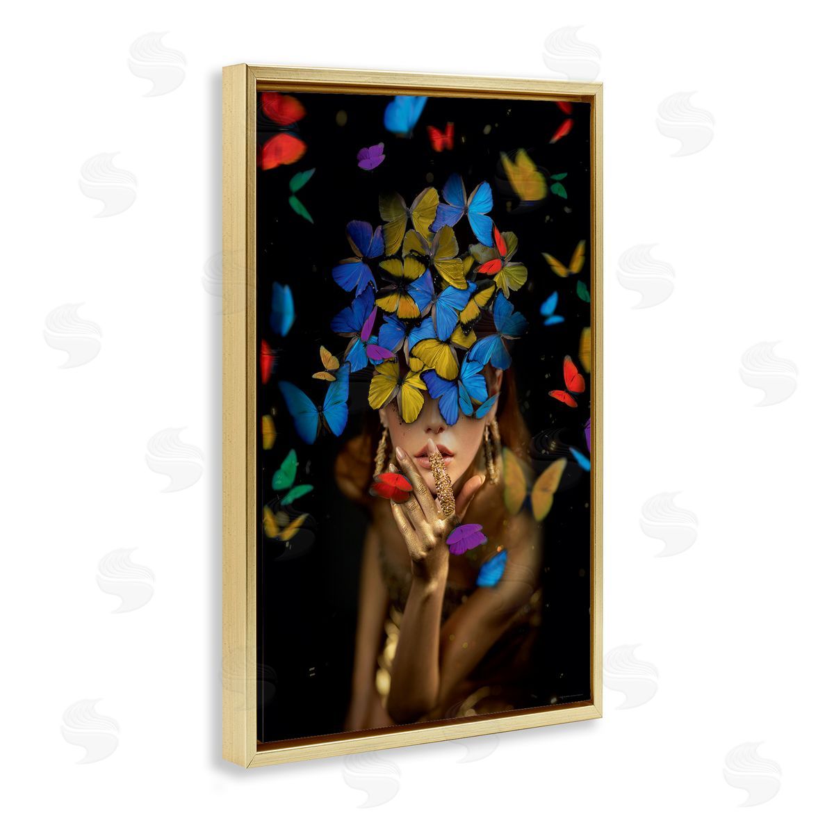 Reinders Butterfly Swathed Woman Gold Floating Frame Canvas Wall Art Print