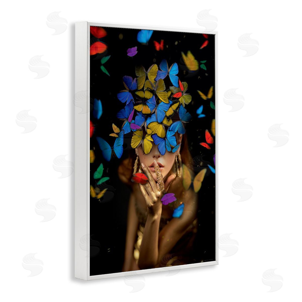Reinders Butterfly Swathed Woman White Framed Giclee Wall Art Print