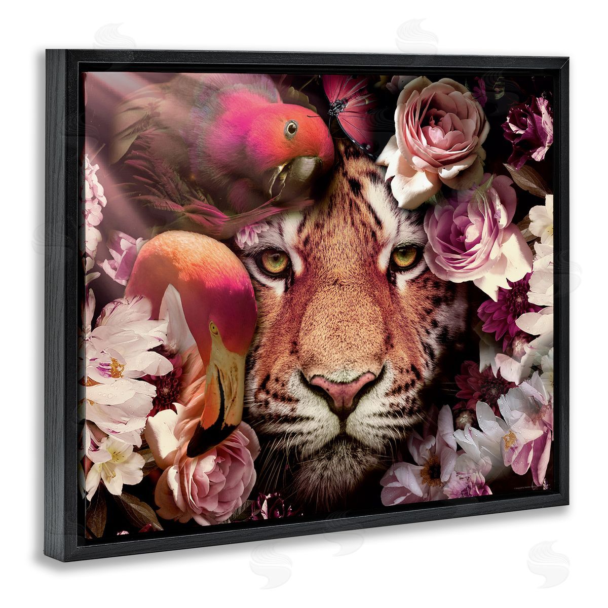 Reinders Tropical Birds & Tiger Black Floating Frame Canvas Wall Art Print