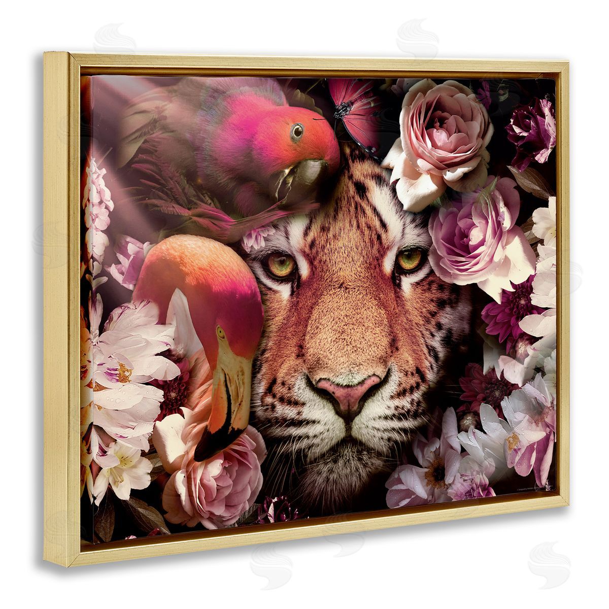 Reinders Tropical Birds & Tiger Gold Floating Frame Canvas Wall Art Print