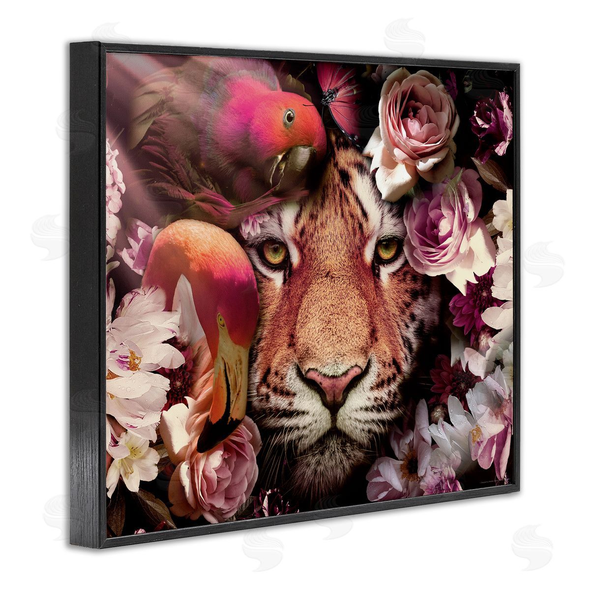 Reinders Tropical Birds & Tiger Black Framed Giclee Wall Art Print