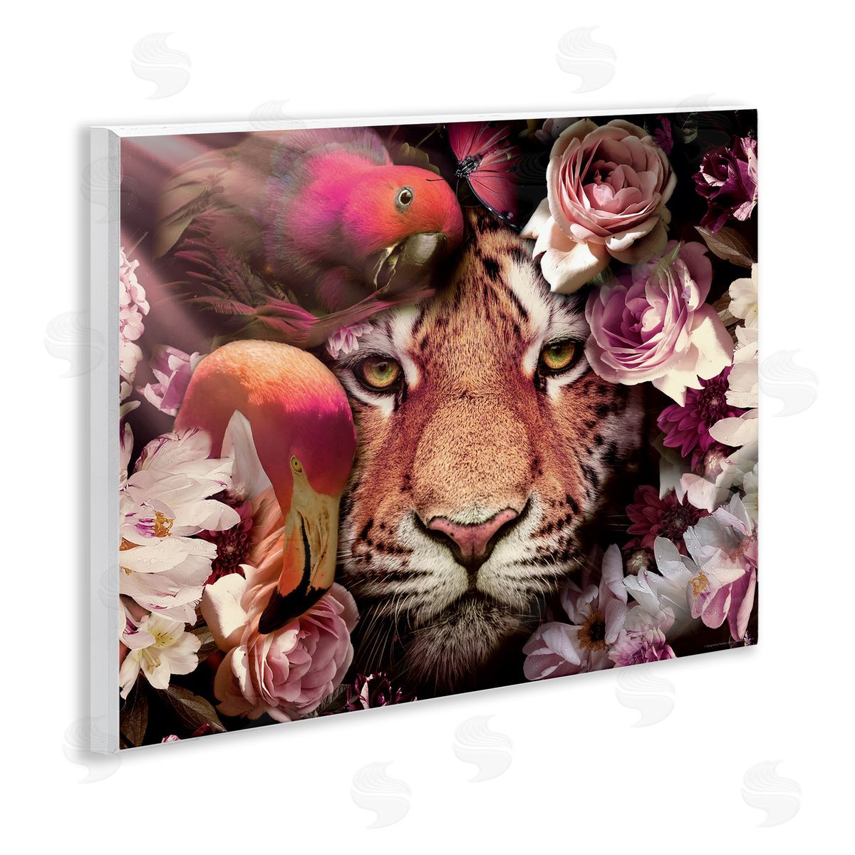 Reinders Tropical Birds & Tiger Wooden Wall Plaque Art Print