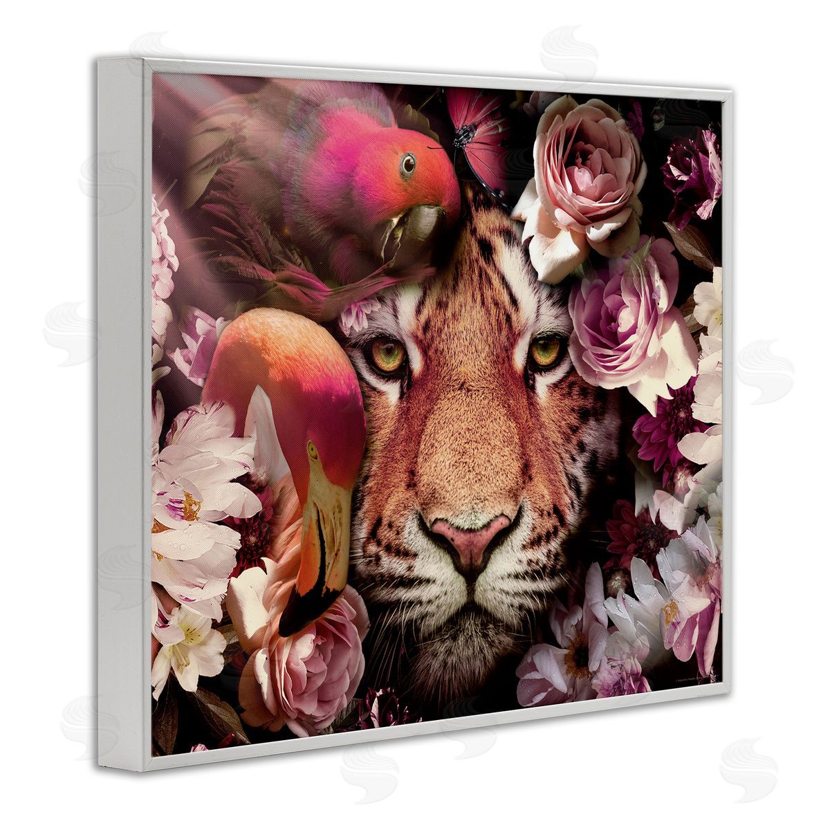 Reinders Tropical Birds & Tiger White Framed Giclee Wall Art Print
