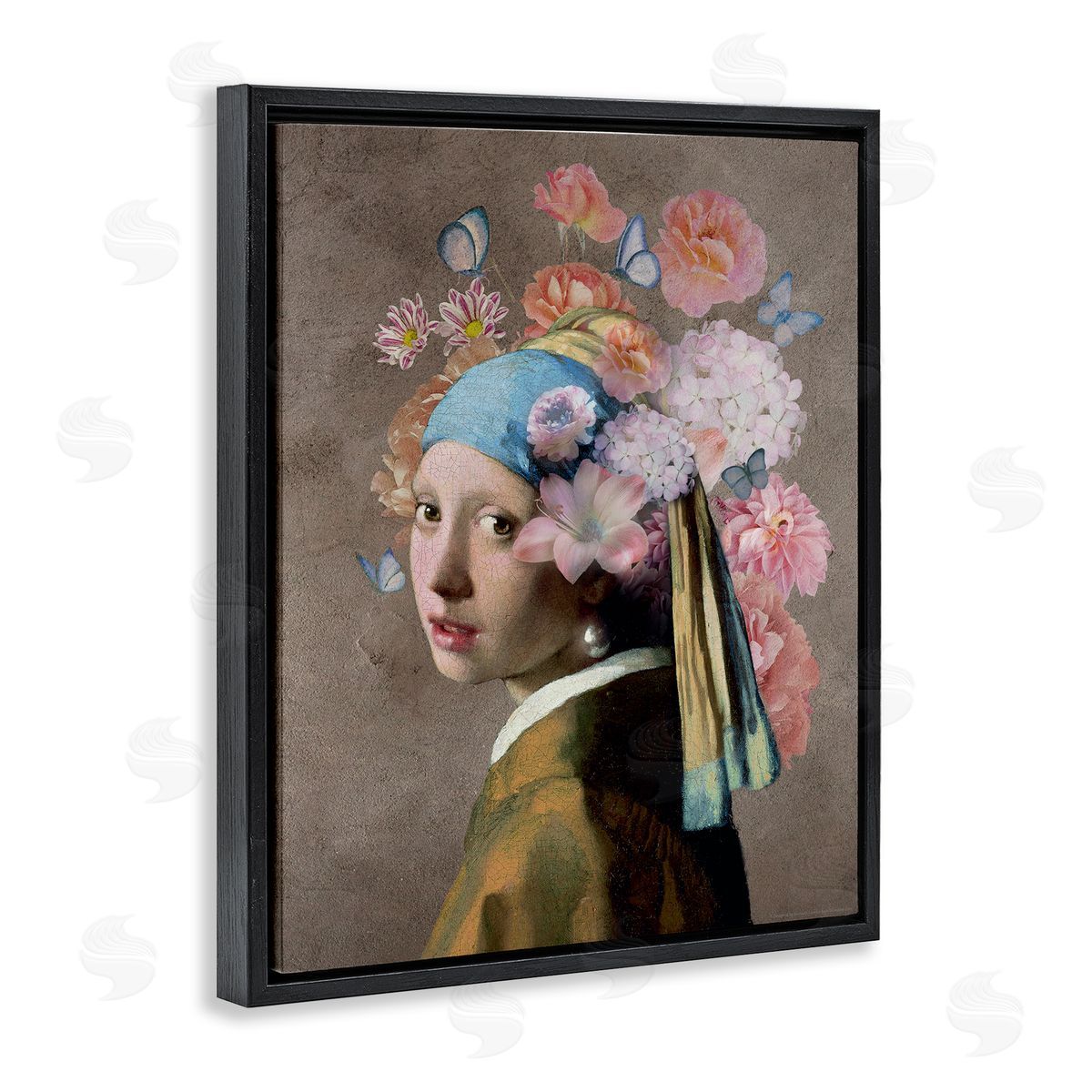 Reinders Classic Portrait with Flowers Black Floating Frame Canvas Wall Art Print
