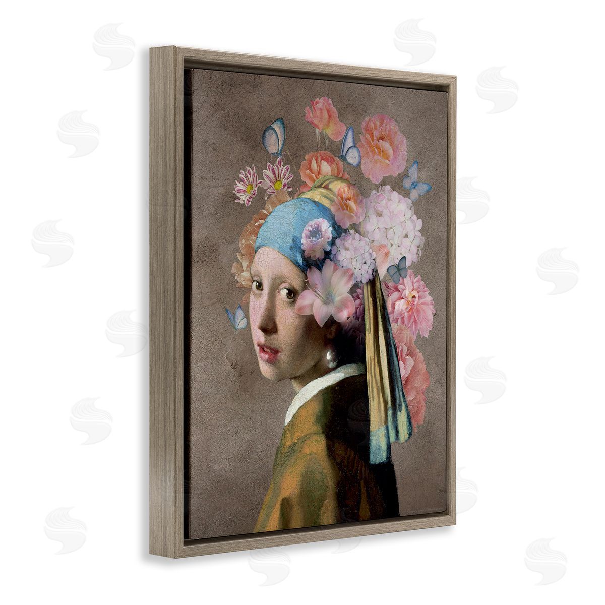 Reinders Classic Portrait with Flowers Brown Floating Frame Canvas Wall Art Print