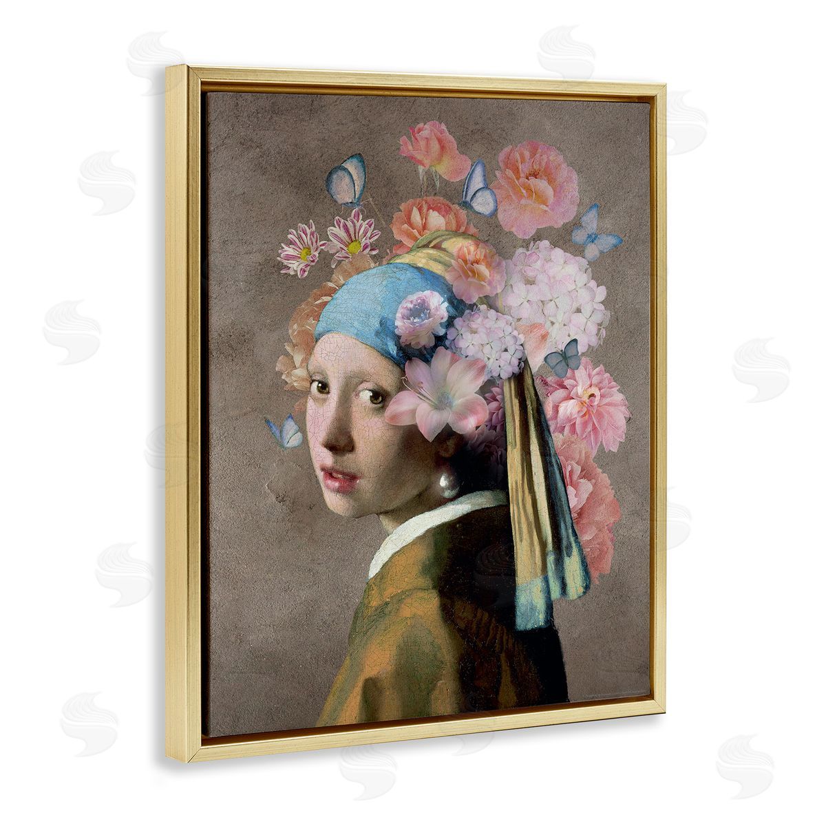 Reinders Classic Portrait with Flowers Gold Floating Frame Canvas Wall Art Print