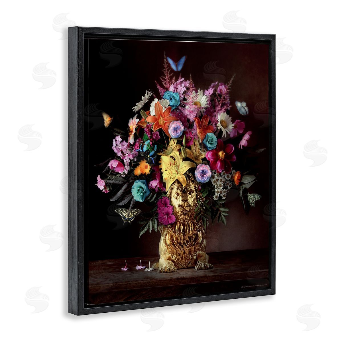 Reinders Bouquet in Dog Vase Black Floating Frame Canvas Wall Art Print