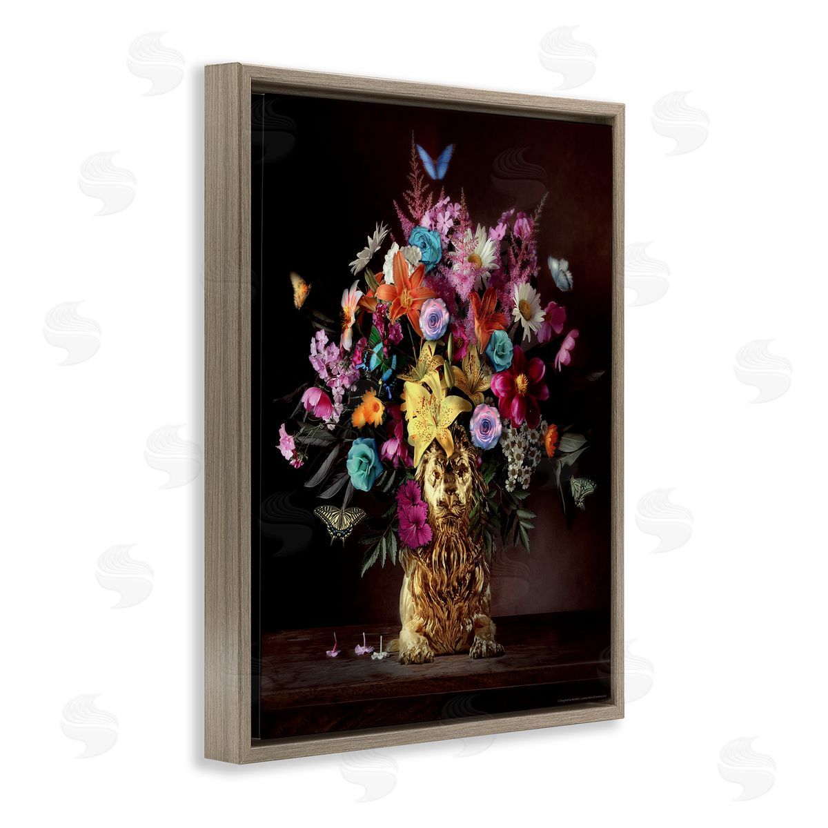 Reinders Bouquet in Dog Vase Brown Floating Frame Canvas Wall Art Print